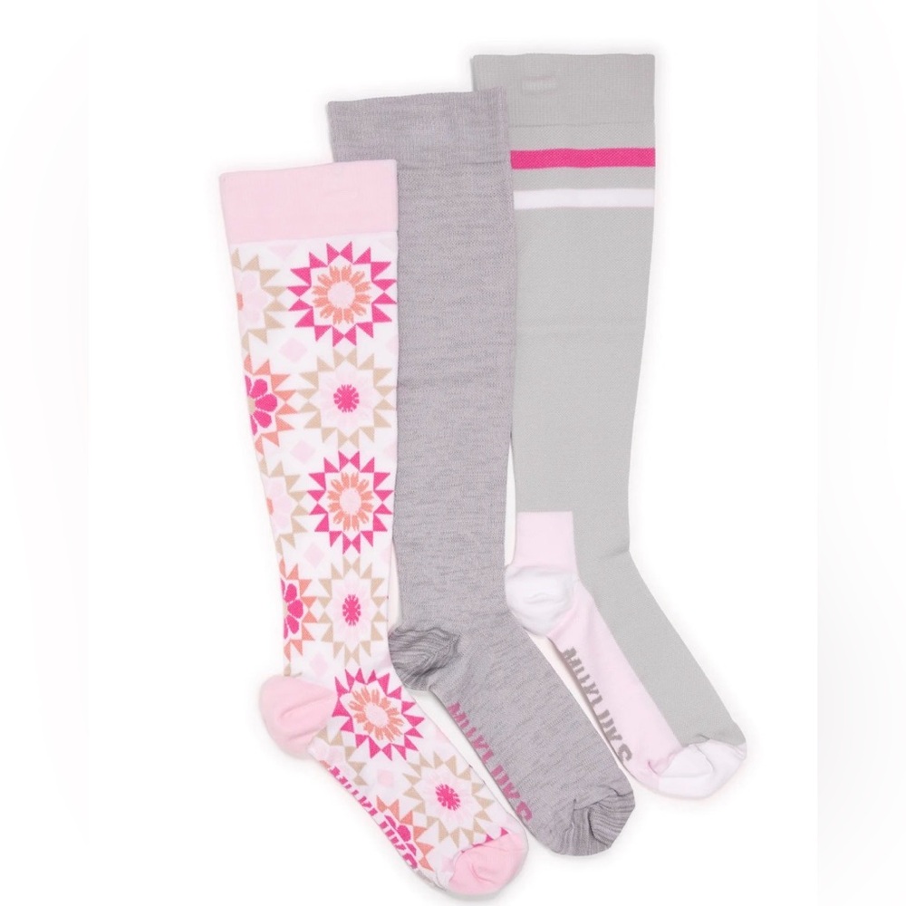 MUK LUKS Women's Compression Nylon Knee-High Socks, 3 pack , 6-10 size